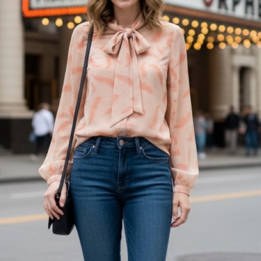 Elegant Peach Feather Print Blouse